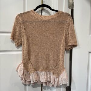 English Factory Knit Blouse with Lace Trim